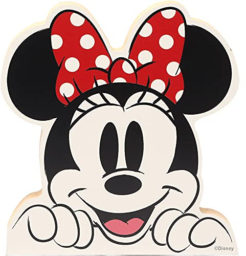 Disney Minnie Mouse Head Shelf Sitter Decor - Chunky Wood Block Cutout for Kids' Bedroom, Play Room or Office