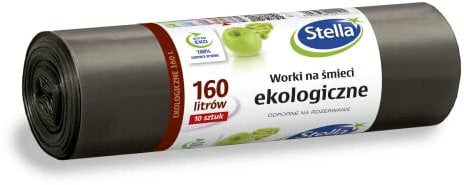 Stella 004195 Bin Liners Eko 160 L | Pack of 10 | Bin Bags for Household Waste Office Made of Thick LDPE Regranulate Film Colour: Black