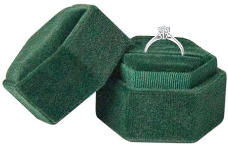 GORGECRAFT Samt Ring Box Octagon Square Double Slots Hochzeit Verlobungserbstücke Ringträger Box Vintage Proposal Display Halter Mit Abnehmbarem Deckel (Grün)