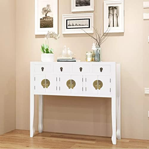 Atlojoys Sideboard im chinesischen Stil, küchenschrank, Kommode, Beistellschrank, Büro, Flur, Küche, Massivholz Weiß