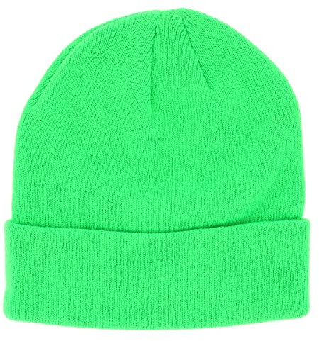 SHIPITNOW Fluo Grün Herren oder Damen Wintermütze Einfarbig - Basic Strickmütze ohne Bommel - 100% Acryl Beanie- Einfaches und klassisches Mützen ohne Marke - Einheitsgröße