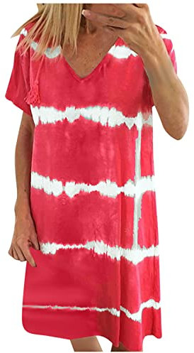 Ni_ka Robe Rayures Femme Grande Taille Robes Courtes Col V Sexy Women Dress Summer Casual Manches Courtes Dresses Long Tops T-Shirt Noir 5XL