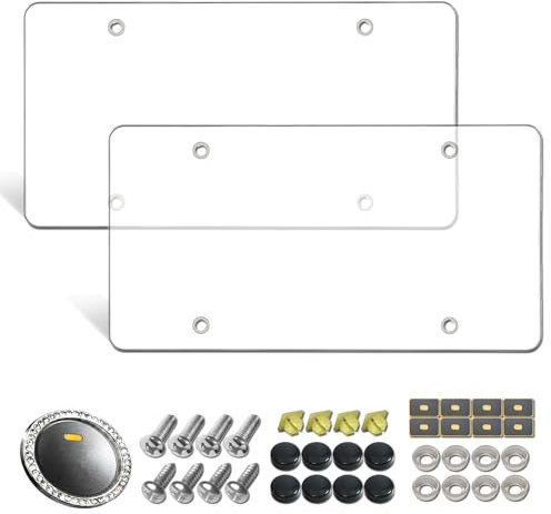 Aootf License Plate Covers- Clear Flat License Plate Protector, Unbreakable Transparent Protective Cover with Screws Caps, 2 Pack for Front Rear