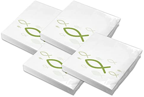 itenga Servietten Papier Fisch 30 x 30 cm 3-lagig 80 Stück für Taufe Kommunion Konfirmation Jungen und Mädchen (grün)