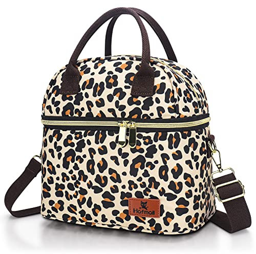Hafmall Doppelschicht Isolierte Lunch Taschen, 9L Lunch Kühltasche für Damen Herren, Mittagessen Tasche mit Verstellbarem Schultergurt, Thermotasche für Arbeit Schule (Leopardenmuster)