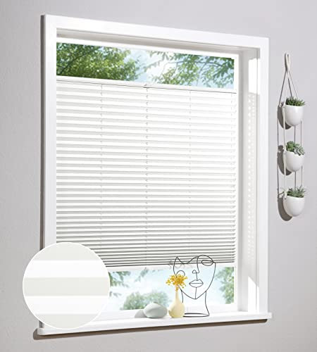 Deco Home | Plissee nach Maß, Personalisierbare Plissees mit & ohne Bohren, Sichtschutz Fenster, Faltrollos | Creme