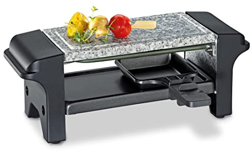 Küchenprofi Raclette Twin con piastra in pietra – Barbecue da tavolo per 2 persone con piastra in granito, 2 padelle rivestite – Mini raclette