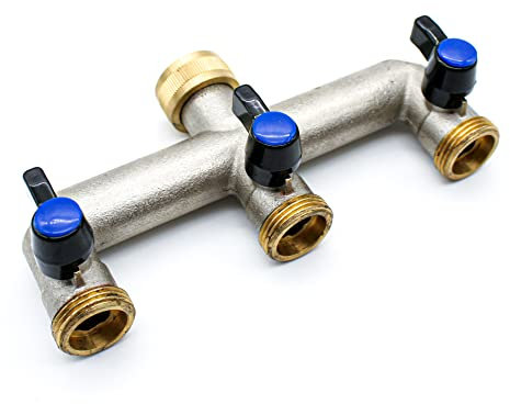 DOJA Barcelona | Raccordo Triplo Rubinetto | 2 Uscite | Presa Rubinetto 3 Vie | Raccordi per Irrigazione 3/4 | Adattatore Rubinetto Distributore 3 Vie Ottone | Connettore Tubo Giardino Esterno