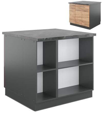 Vicco Isla de Cocina Fame-Line, Oro Power Roble/Antracita, 90 cm con cajón, sin encimera