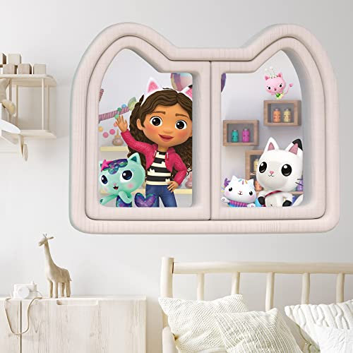 Gabby's Dollhouse Wall Sticker - Gabby and Friends Waving Through Window Wall Art Kids Decal (90cm width x 70cm height)