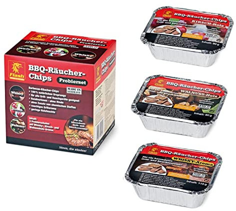 La zappa Set di 3 vaschette per affumicatore barbecue, ideale per ribs e arrosto noce, whisky e ciliegia