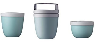 Mepal - 3-tlg. Snackpot - Lunchpot Starter-Set Ellipse - Praktischer Behälter zur Aufbewahrung & für Transport von Lebensmittel - Tiefkühltauglich - Spülmachinenfest - Nordic Green