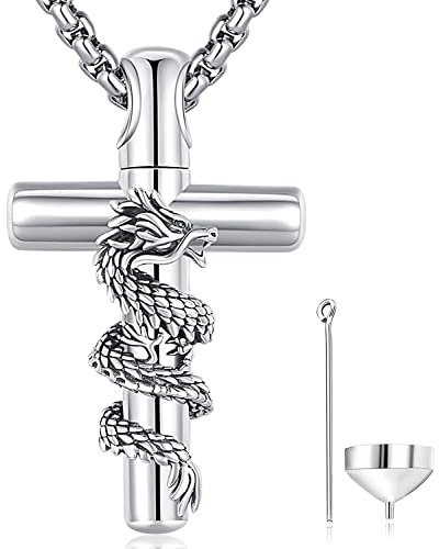 Friggem Kreuz Asches Kette 925 Sterling Silber Urnen Anhänger Drachen Kreuz Anhänger Halskette Andenken Memorial Asche Anhänger Schmuck Geschenke für Herren Damen
