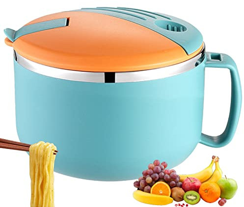 Syfunlv Ramen Schüssel, 1300mL, Instant nudel schüssel, nudelschüssel, Edelstahl Ramen Instant nudeln bowl Suppenschale, ramen schüssel set mit deckel, instant nudeln cup, instant nudeln topf (Grün)