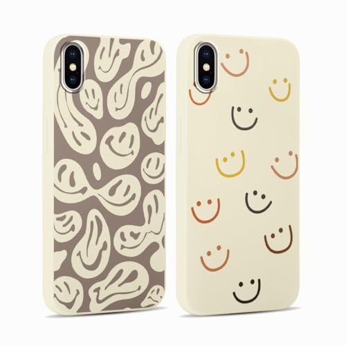 RUMDEY 2 Pack Happy Smiley Face for Apple iPhone X/XS 5.8 Inch Phone Case,Aesthetic Cute Smile Design Cases Soft Silicone Slim TPU Shockproof Protective Bumper Cover for Women Men Girls-Kawaii Smiles