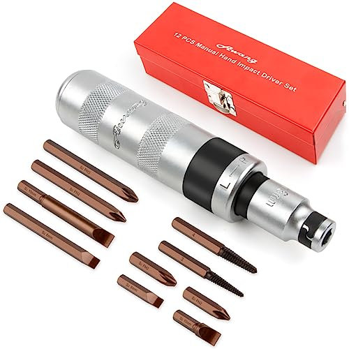 AWANG 12 pz Set di cacciaviti da colpire con punte quadrate Conduttori 1/2 Manuale Impact Driver