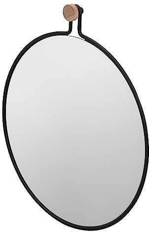 Tiger Sem Spiegel rund, 45 cm, Spiegel für Badezimmer, Garderobe, Schminktisch etc., Farbe: Schwarz/Eiche, mit Haken zum Aufhängen