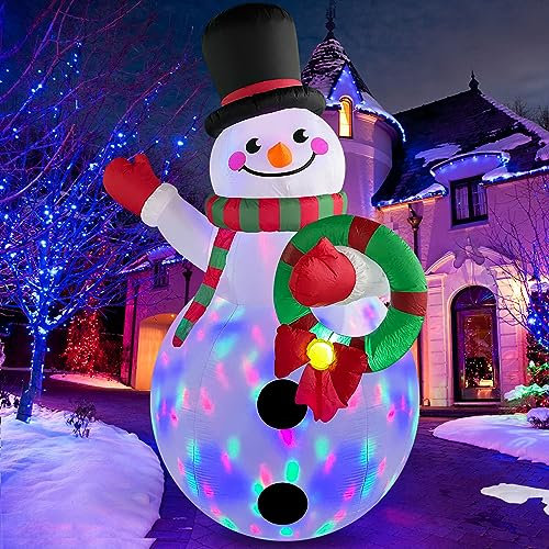 Danxilu 8FT/240CM Schneemann Aufblasbar mit Girlande Deko Außen, Aufblasbare Weihnachtsdeko außen Integrierte Drehend Bunte LEDs Frosti Aufblasbarer Schneemann für Innen, Hof, Rasen, Party, Xmas