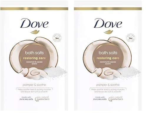 Dove Coconut and Cacao Restoring Care Bath Salts with skin-natural moisturisers relaxing your mind & body, leaving your skin smooth & soft 900 g (Pack of 2)
