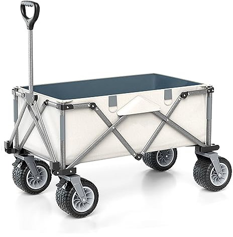 WRJAHCG Bollerwagen Faltbar,Weiss Faltbar Garten Handwagen Transportwagen Mit Verstellbarem Griff Campingwagen Offroad-Räder Mit Bremsen Campingwagen Tragfähigkeit 200Kg