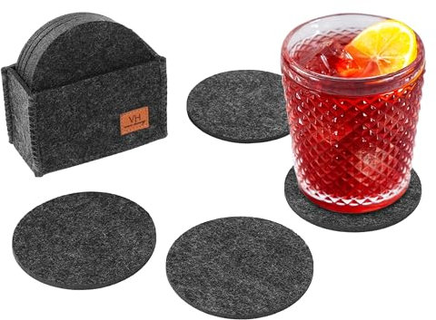 Van Henry Dessous de Verre en Feutre avec boîte - Lavable - Gris foncé - 12 pcs
