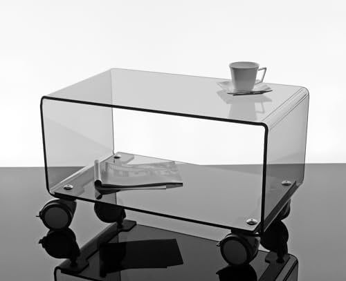 Slato Milo ⎪ Tavolino a due ripiani con ruote da Salotto, Soggiorno, Tavolino da caffè con ruote, Port TV, Tavolino lato divano, Design Moderno in cristallo acrilico fumè Made in Italy