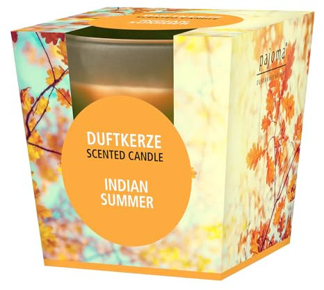 pajoma® Duftkerze, Indian Summer - im satinierten Glas | 120g Wachsgewicht, Brenndauer: 25 Stunden, in edler Geschenkverpackung | Premium Qualität