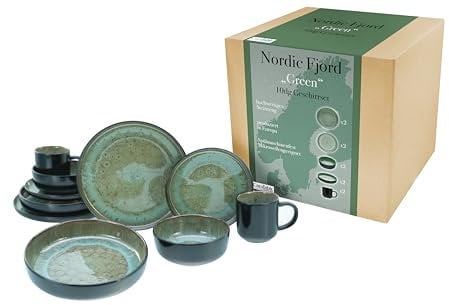 CreaTable, 21554, Serie Nordic Fjord, 10-teiliges Geschirrset, Kombiservice aus Steinzeug, spülmaschinen- und mikrowellengeeignet, Qualitätsproduktion