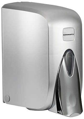 SANISMART Seifenspender Lilia Chrom | Nachfüllbar | 500 ml Fassungsvermögen | Robust & abschließbar | Für Flüssigseifen & Shampoo | ABS-Kunststoff | Wandmontage