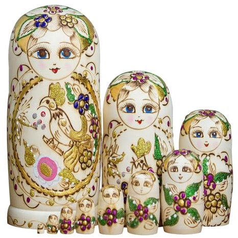 Luwecf 10x matroschka Ornament Babuschka Puppen Handgemachtes Matroschka für Kinder Stapelspielzeug aus Holz Niedliches Geschenk 20cmx9cm