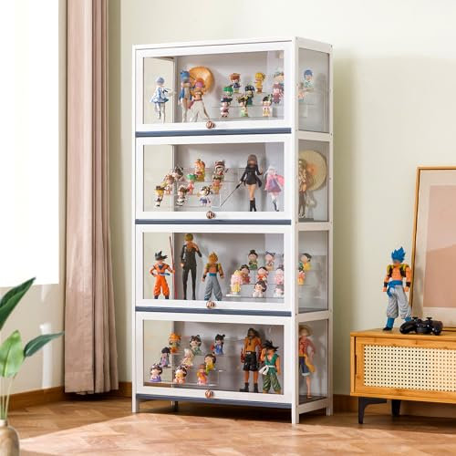 JFOZDM Vitrinenschrank, multifunktionale staubdichte Glasvitrine, Glasvitrine Stehend, Klappenschranktürdesign, versiegelt und staubdicht, Vitrine für Büros, Schlafzimmer, Wohnzimmer 70×33×140cm Weiß