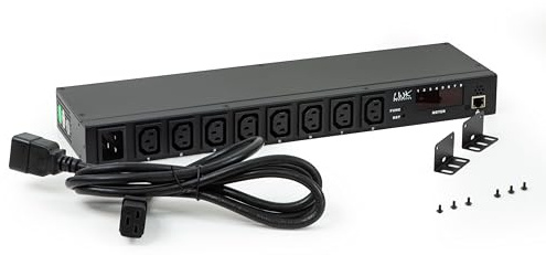 Connetto - Mehrfachsteckdose 19 Zoll (39 cm) 8 Anschlüsse IEC C13 weiblich Steuerung über IP mit Display für Volt und Ampere und Umgebungssensoren Temperatur und Luftfeuchtigkeit