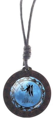 Halskette Mit 12 Sternzeichen – Modisches Glas, Rund, Holz, Blauer Charm-Anhänger, Schlüsselbeinkette, Sternbild Horoskop, Pulloverkette Für Damen Und Herren, Schmuckgeschenk