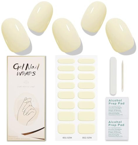 JMEOWIO Semi Cured Gel Nail Strips Beige Yellow Gel Nail Stickers Nail Supplies Nail Art Design Decoration Accessories