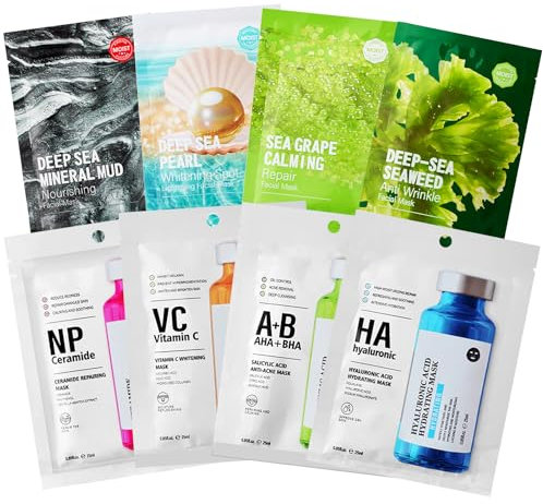 8 Pack Feuchtigkeitsspendende Tuchmasken,Daily Care Gesichtsmasken,Tuchmasken Set,Hautpflege,Hydrat