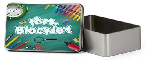 Personalised Teacher Gift With Crayon Themed, Teacher Gift from Kids, Nursery Gift, Portable Metal Tin Box, Storage Box. (Rectangular)