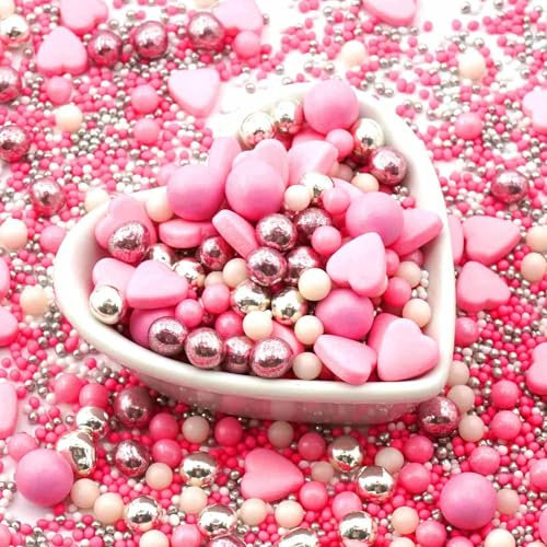 STREUSEL GLÜCK Pinke Liebe rosa pink silber weiss 40g Zuckerstreusel Sprinkles Tortendeko Geburtstag Kindergeburtstag Weihnachten Hochzeit Verzierung von Plätzchen Torte Kuchen Cupcakes Muffins