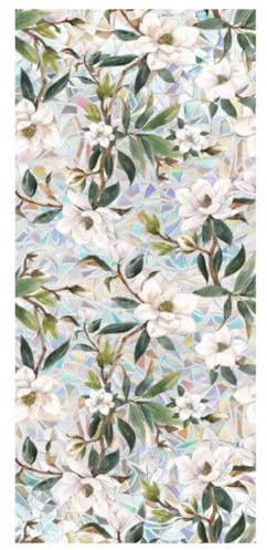 JOONOR Film d'intimité rétro pour fenêtre de Maison, Motif Fleurs de gardénia, Autocollant Statique 3D Arc-en-Ciel pour Salle de Bain, Salon, Porte en Verre, 43 x 100 cm