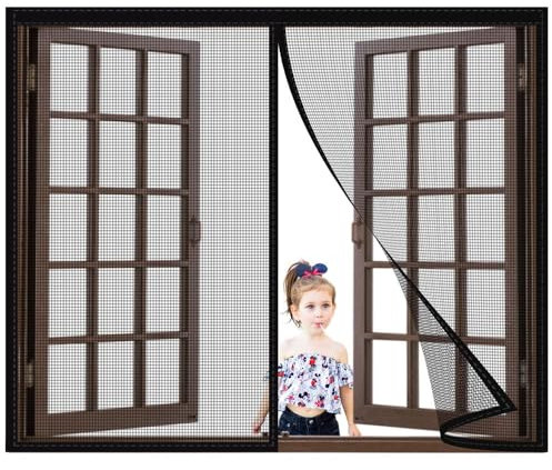 Fenêtre Moustiquaire Réversible à Ouverture Latérale Gauche et Droit en Fibre de Verre net Bande Scratch Anti-insectes,170x195cm Rideau Mains Libres,Facile à installer Noir