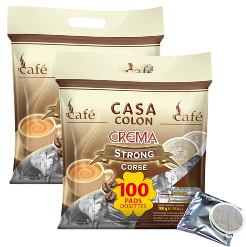 CASA COLON Corsé - 200 dosettes de café compatibles SENSEO | Café corsé intense en dosettes emballées individuellement - fraîcheur préservée pour maison, bureau et pause conviviale