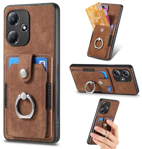 Rfvzubemok Compatible avec Infinix Hot 30i Coque,Compatible avec Infinix Hot 30i NFC (PC+TPU+PU) 3 en 1 Kickstand Fente de Carte Housse de téléphone Brown