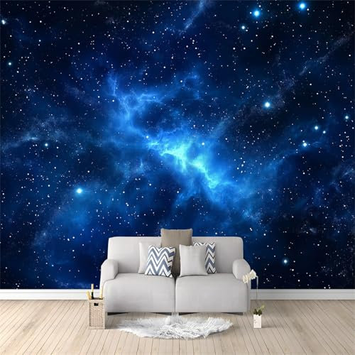 Tapete Vlies 300 x 210 cm Tapeten Galaxie Sterne Nachthimmel Wasserfestes Kontakt Papier für Home Schlafzimmer Schränke und Küche Deko, Blau Tapete Fototapete für Wohnzimmer Flur