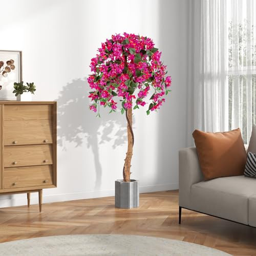 GIANTEX Planta Artificial Floral de 135 cm, Árbol de Buganvilla Falso en Maceta con 576 Flores y 288 Hojas, Tronco de Madera Realista, Planta Decorativa para Boda, Entrada, Salón
