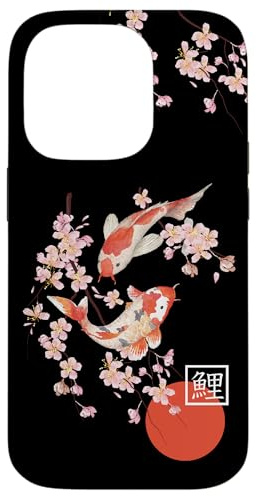 Cherry Blossom Koi Karpfen Fisch Japanische Sakura Grafik Kunst Hülle für iPhone 14 Pro