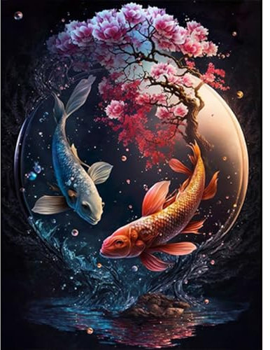 GHHKUD Diamond Painting für Erwachsene, Yin Yang Fisch 5D DIY Diamant Painting Bilder für Erwachsene Anfänger, Diamond Painting Set, Full Drill Diamant Malerei für Haus Dekoration 30x40 cm