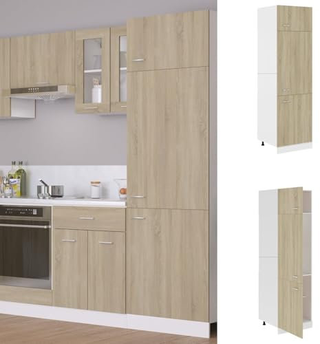 Somanki Kühlumbauschrank Sonoma-Eiche 60x57x207 cm Holzwerkstoff, Küche Hochschrank, Küchenschrank, Mehrzweckschrank, Besenschrank, Küchenhochschrank - 802541