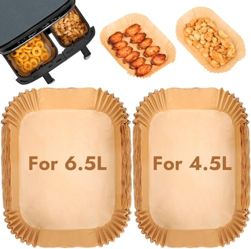 BYKITCHEN 100 Stück Airfryer Backpapier für Tefal Dual Easy Fry XXL Doppelkammer-Heißluftfritteuse, 11 Liter (6,5 L + 4,5 L), Heißluftfritteuse Zubehör für Tefal Airfryer EY942BE0