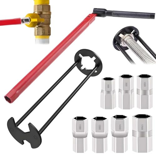FZYCOM Juego de Llave Tuerca Grifo, Llave de Tubo para Grifo, Herramienta de Instalación de Grifos con Adaptador 8-17 mm, Llave Apretar Grifo para Grifo para Instalación del Baño de Cocina