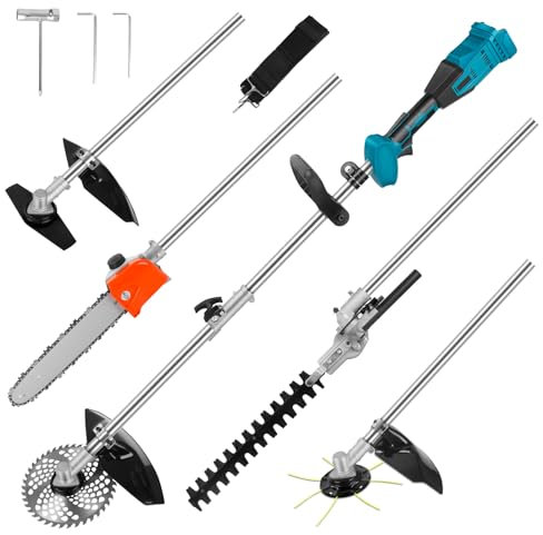 Utensile multifunzione 4 in 1, tagliasiepi, motosega, trimmer, tosaerba, compatibile con batteria Makita 18 V Max (senza batteria)