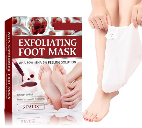 5 Paar Fußmaske, Hornhaut Socken - Fußpflege für Zarte Füße - Hornhautentferner Socken Repariert Raue Fersen, Cracked Haut Fussmaske, Exfoliating Fussmaske für Männer und Frauen (Fruchtsäure)